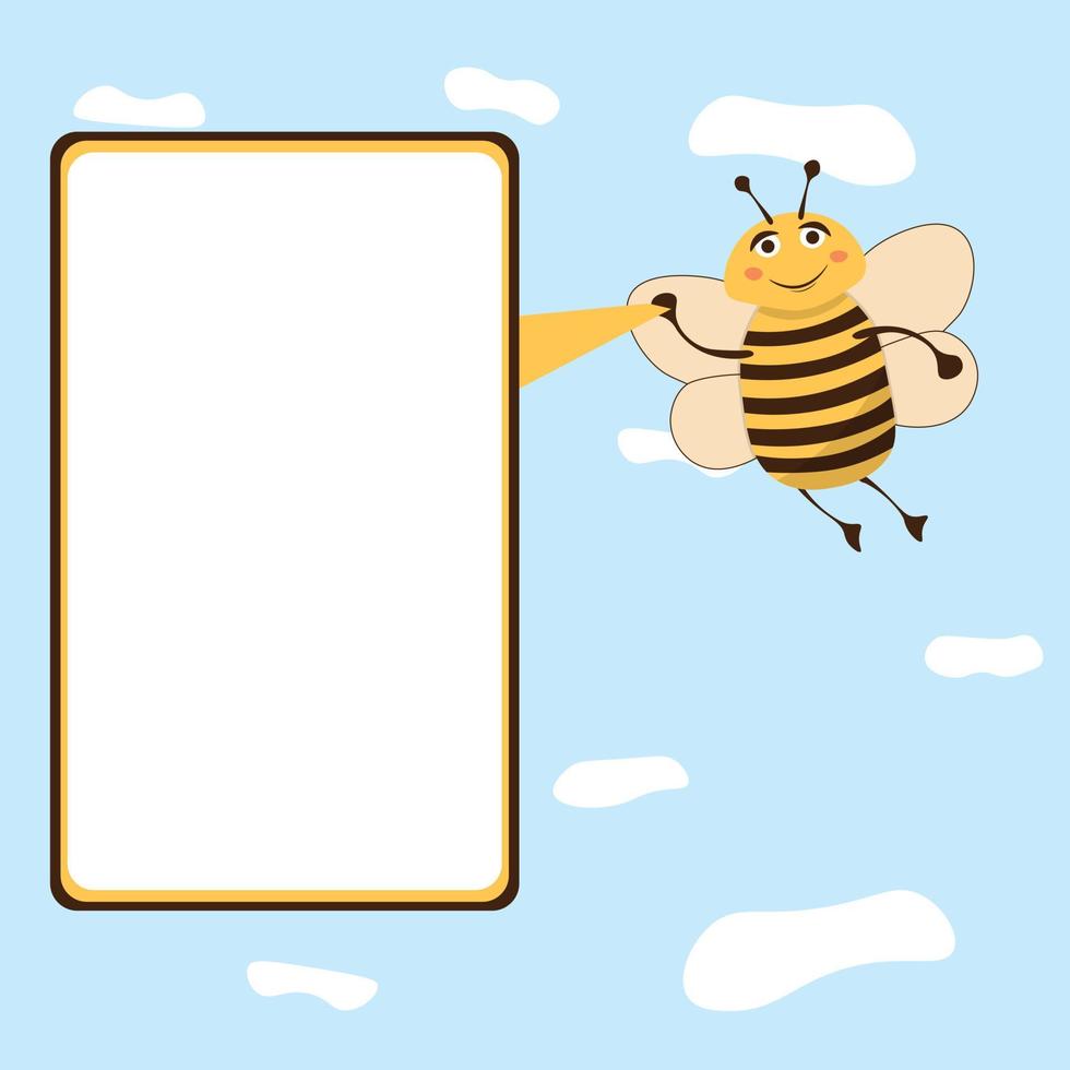 Cute Honey Bee Holding Sign, Lovely Flying Insect Character Cartoon Vector Illustration