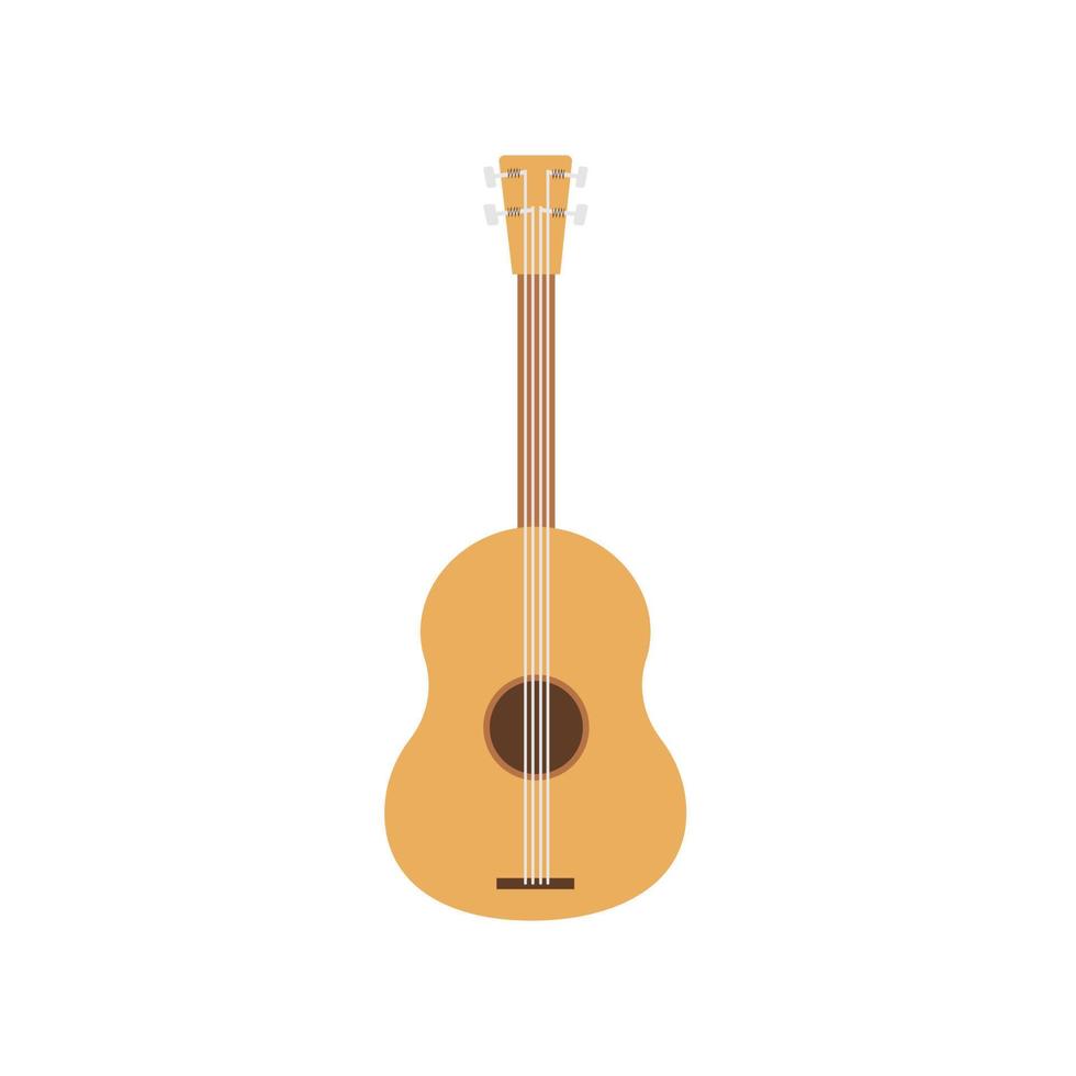 Ukulele or ukelele isolated on white background. Stringed acoustic music instrument. Folk Hawaii small guitar. Colored flat vector illustration