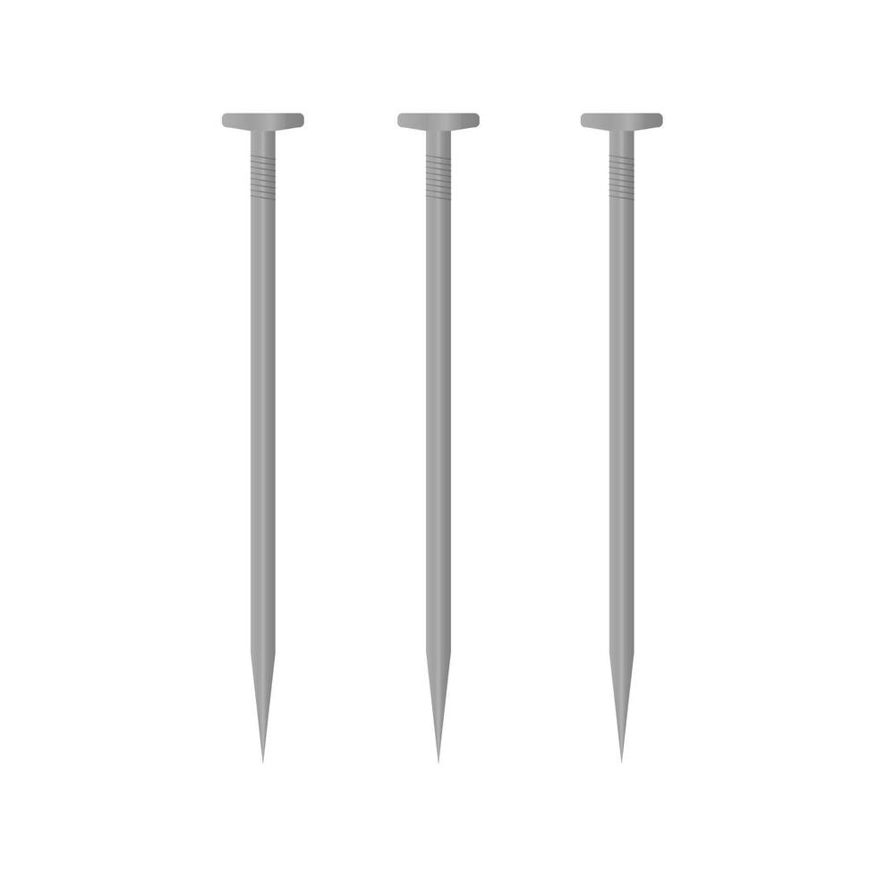 metal nail on a white background. large steel nails. Vector illustration