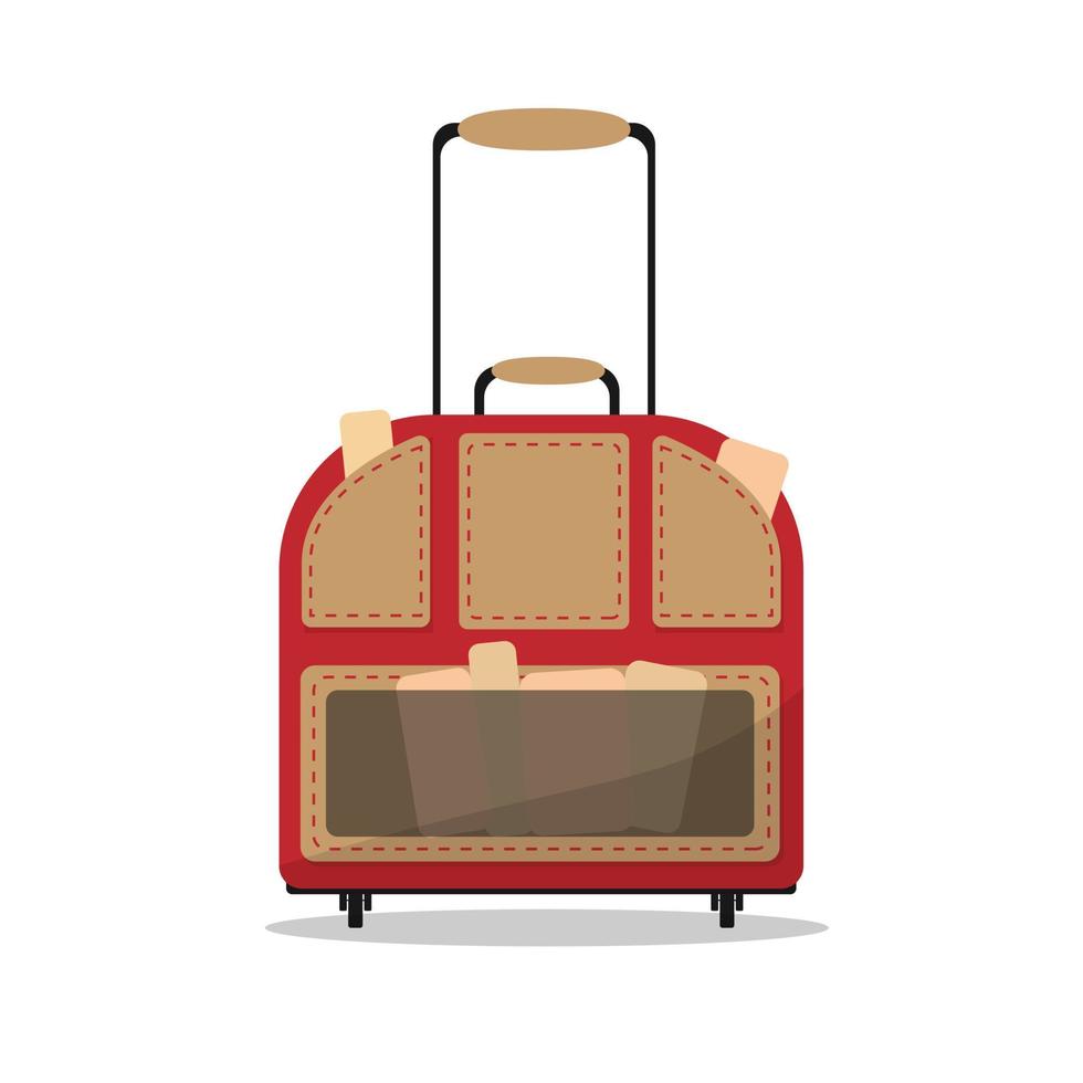 Cartoon luggage suitcase on wheels. Isolate on a grey background. Vector illustration