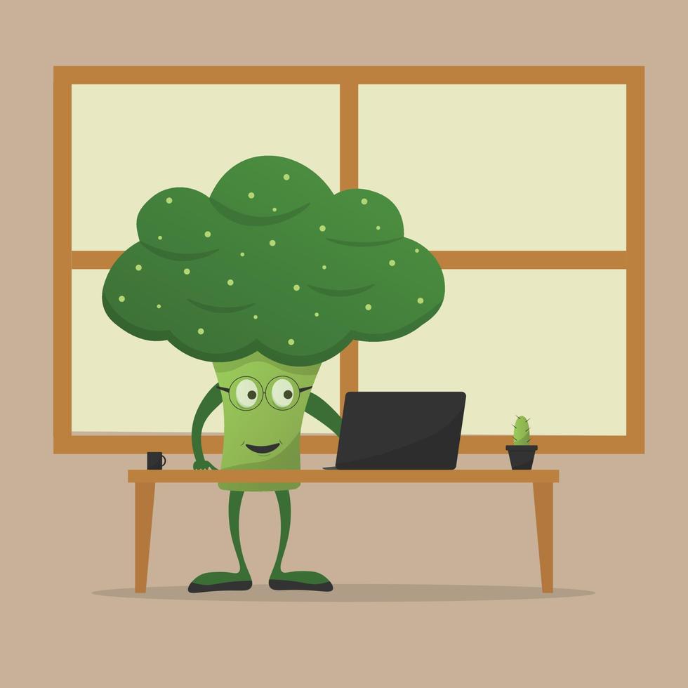 Broccoli Business or IT Cartoon Character Design Vector Illustration Mascot. Cute, Happy, Fun Style. Recommended For Vegetable Shop Logo.
