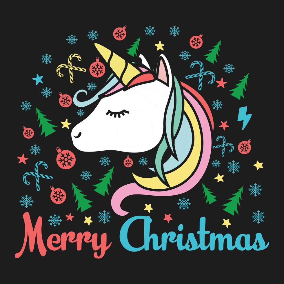 Merry Christmas Unicorn Typography Vector Design