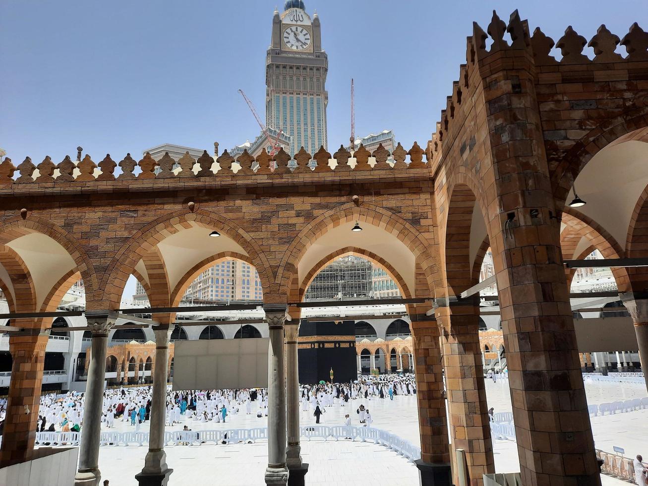 Mecca, Saudi Arabia, June 2022 - Visitors from all over the world perform Tawaf at the Masjid al-Haram in Mecca before the Friday prayers. photo