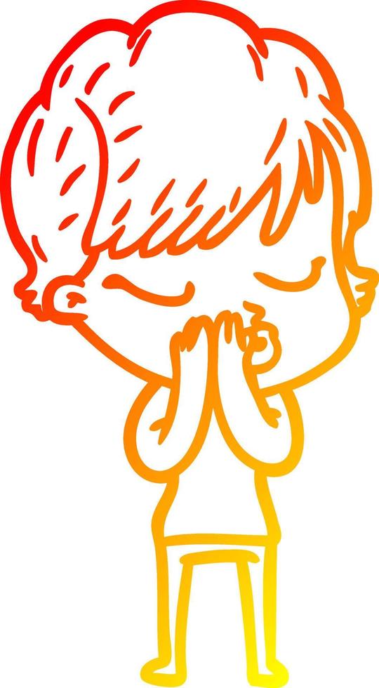 warm gradient line drawing cartoon woman with eyes shut vector