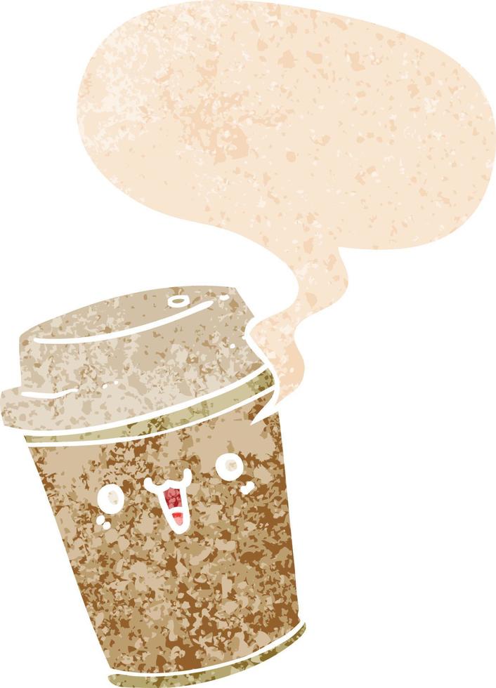 cartoon take out coffee and speech bubble in retro textured style vector