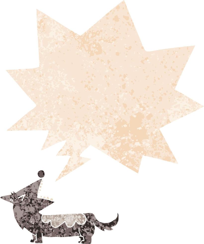 cartoon dog and speech bubble in retro textured style vector