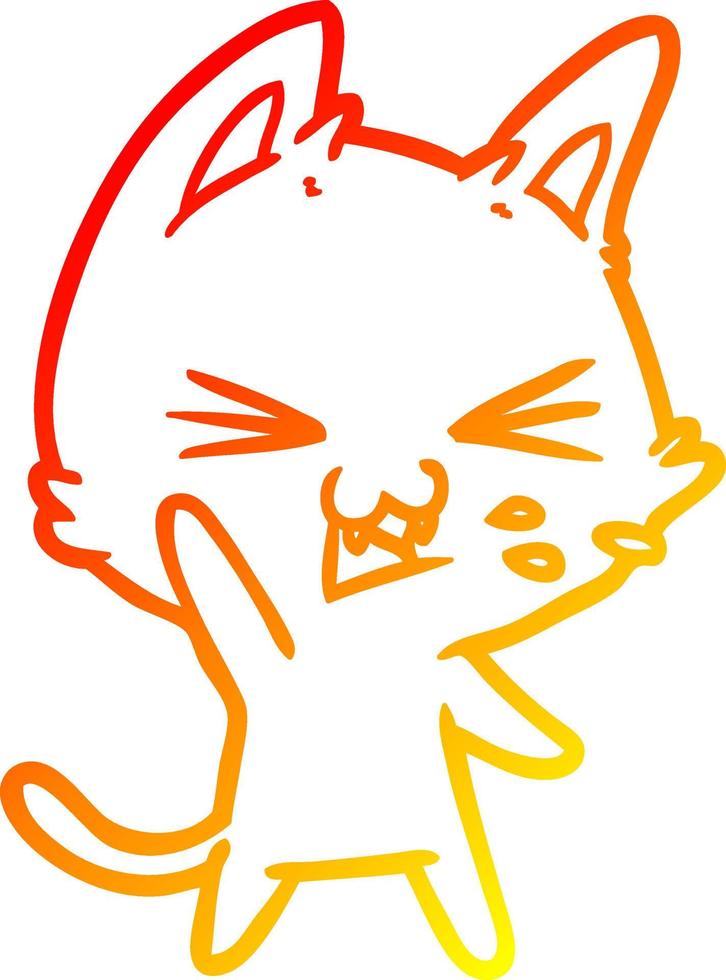 warm gradient line drawing cartoon cat hissing vector