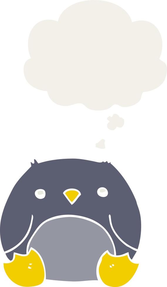 cartoon penguin and thought bubble in retro style vector