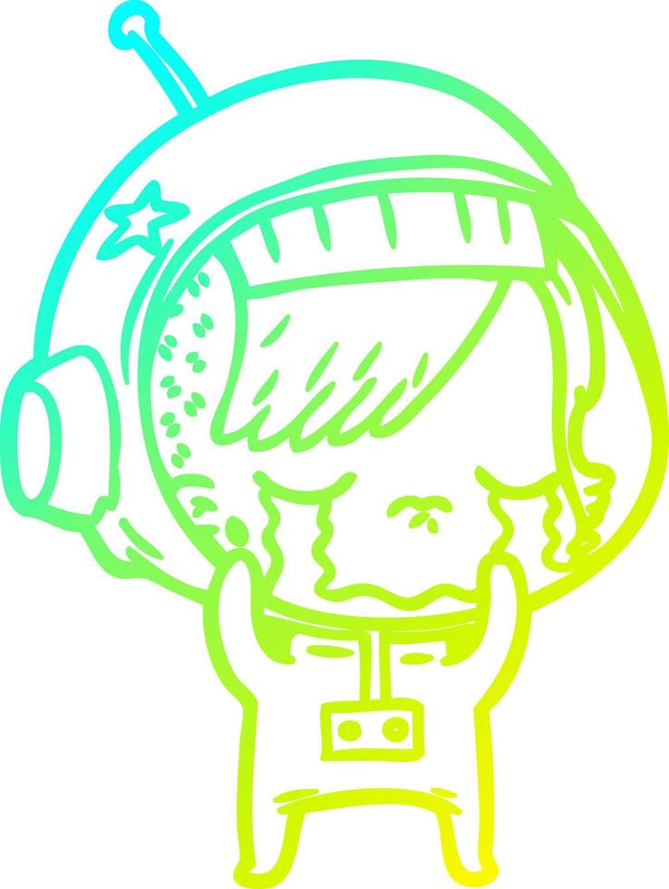 cold gradient line drawing cartoon crying astronaut girl vector