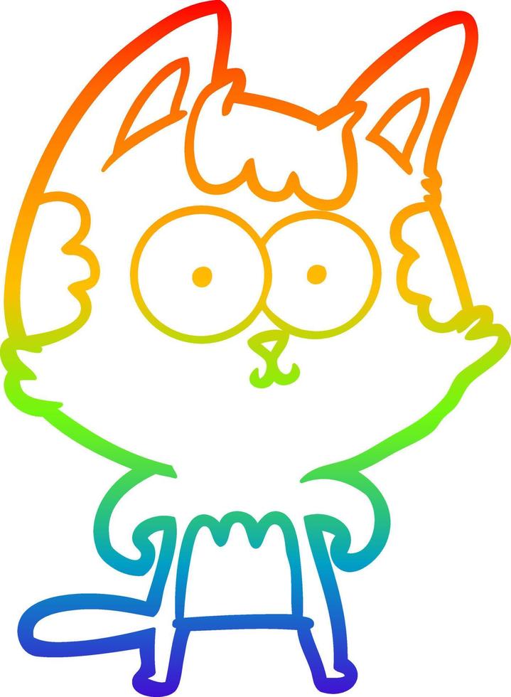 rainbow gradient line drawing happy cartoon cat vector