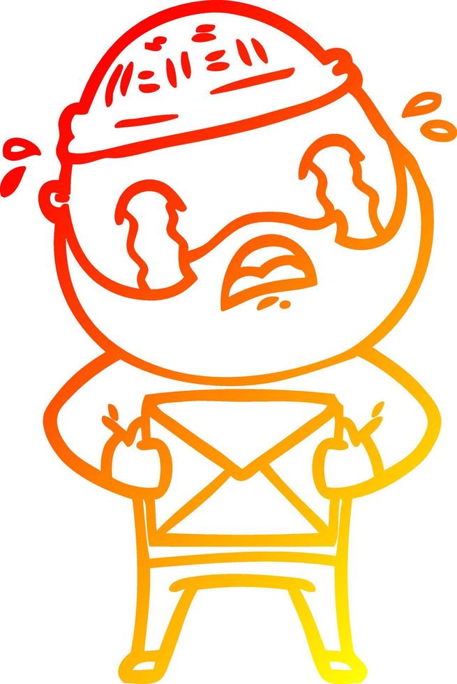 warm gradient line drawing cartoon bearded man crying vector