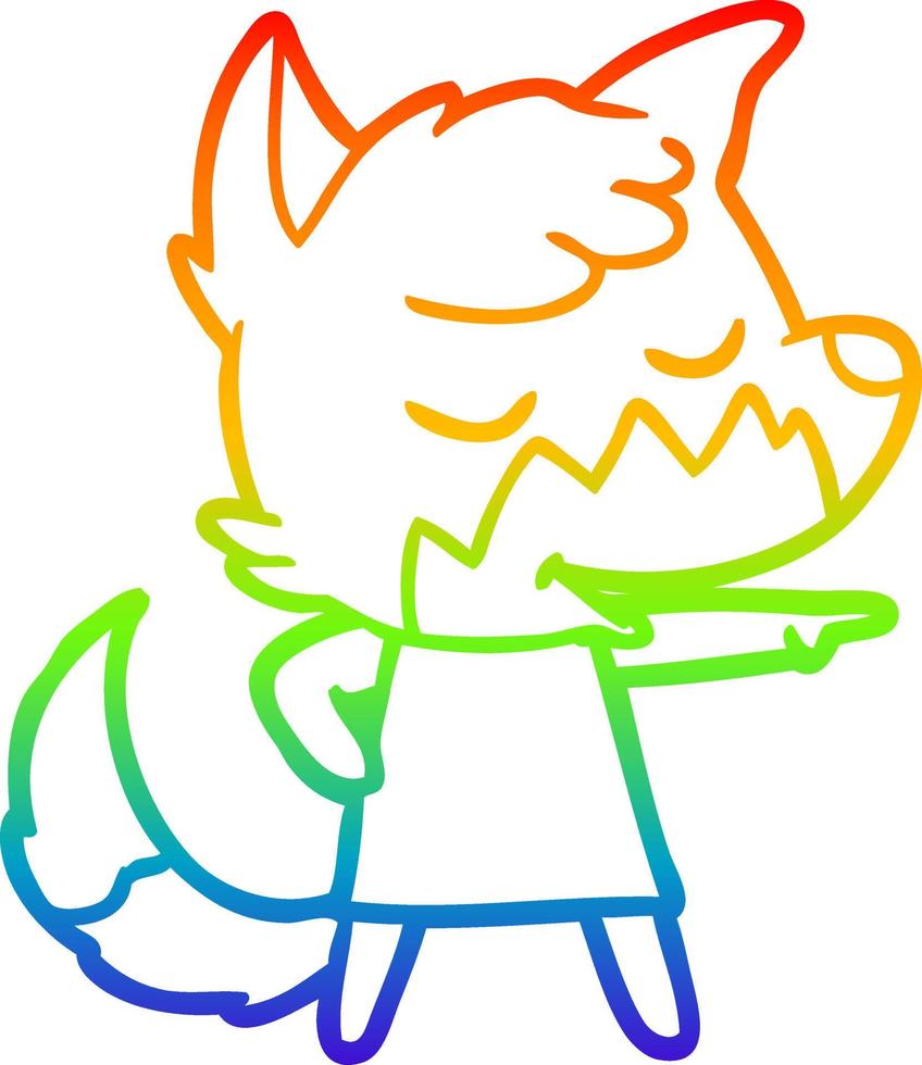 rainbow gradient line drawing friendly cartoon fox girl vector