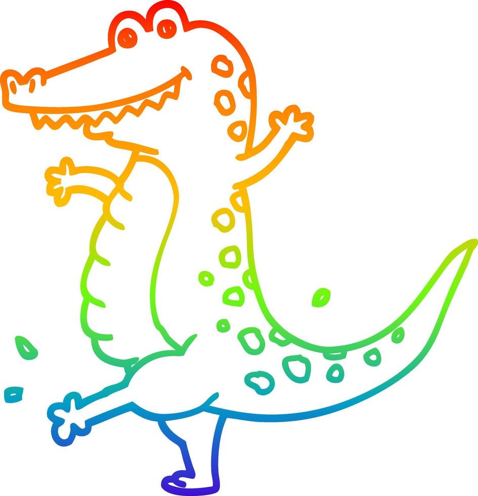 rainbow gradient line drawing cartoon dancing crocodile vector