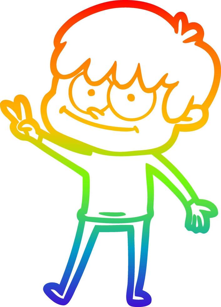 rainbow gradient line drawing happy cartoon man vector