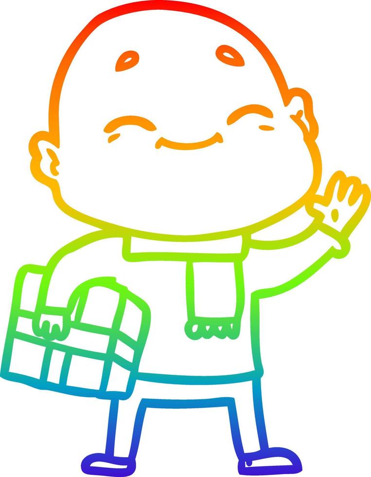 rainbow gradient line drawing happy cartoon bald man vector