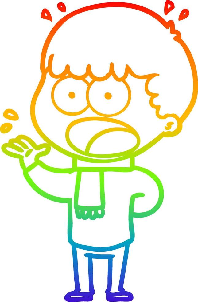 rainbow gradient line drawing cartoon shocked man vector