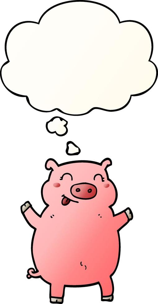 cartoon pig and thought bubble in smooth gradient style vector