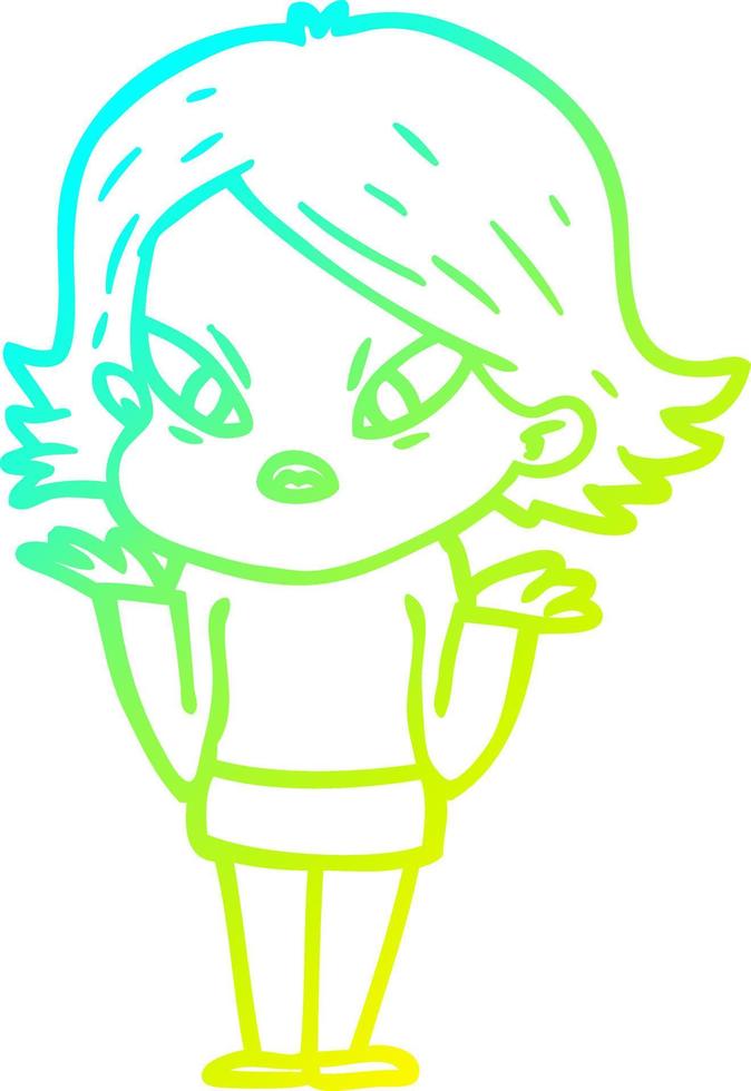 cold gradient line drawing cartoon stressed woman vector