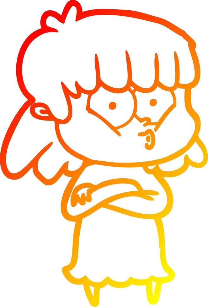 warm gradient line drawing cartoon whistling girl vector