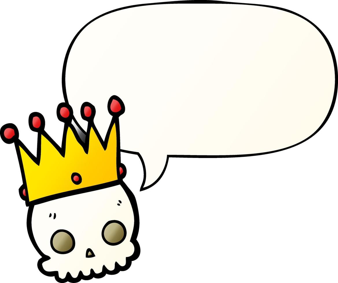 cartoon skull and crown and speech bubble in smooth gradient style vector