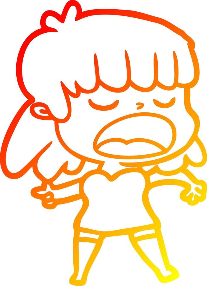 warm gradient line drawing cartoon woman talking loudly vector