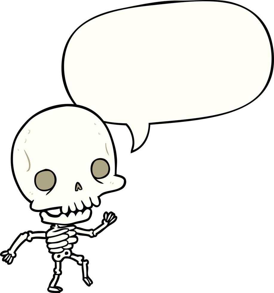 cute cartoon dancing skeleton and speech bubble vector