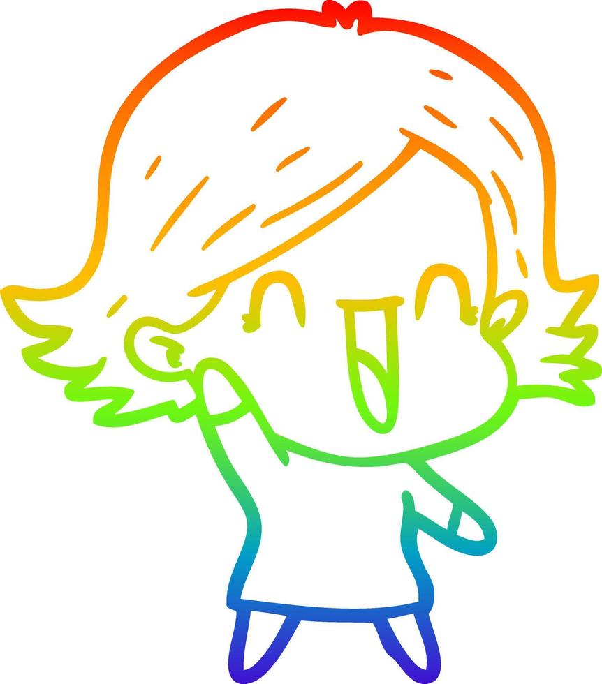 rainbow gradient line drawing cartoon happy woman vector