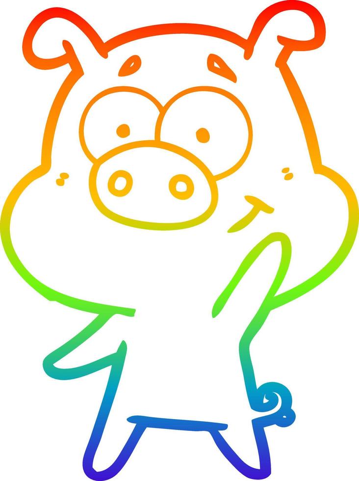 rainbow gradient line drawing happy cartoon pig vector
