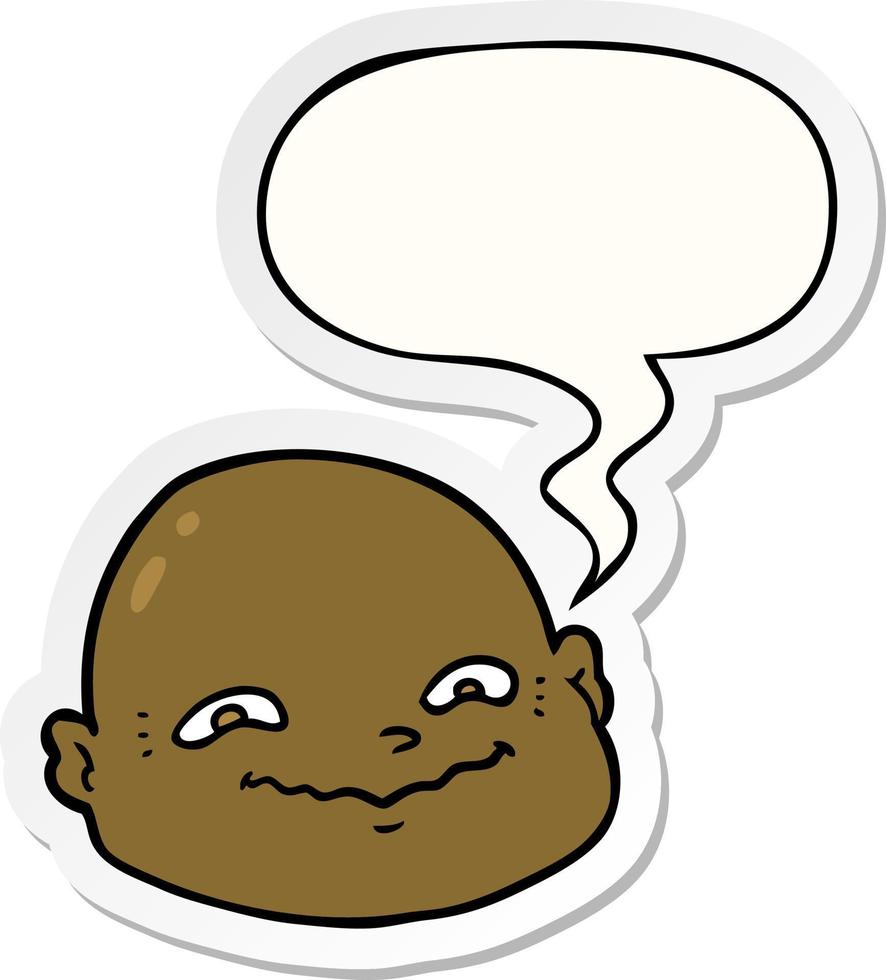 cartoon bald man and speech bubble sticker vector