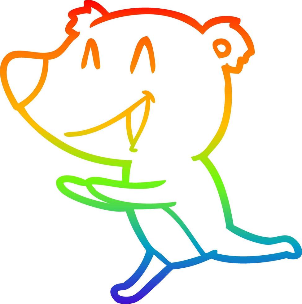 rainbow gradient line drawing running bear cartoon vector