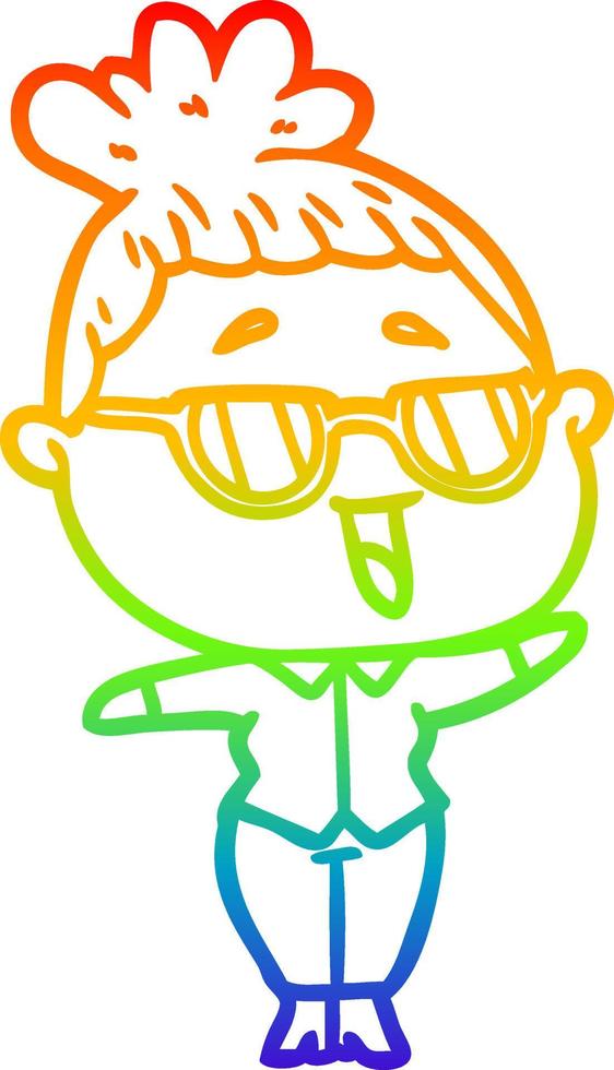 dibujo de la línea de gradiente del arco iris mujer feliz de dibujos animados con gafas vector