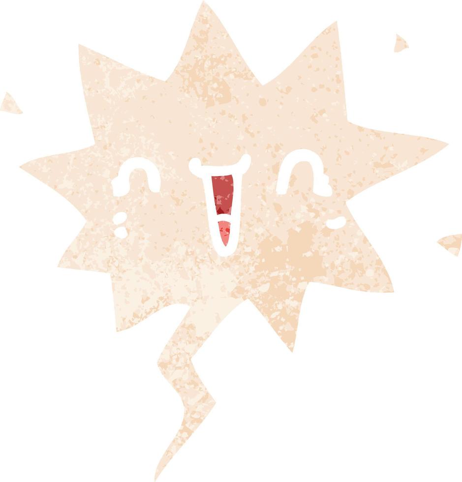 happy cartoon face and speech bubble in retro textured style vector