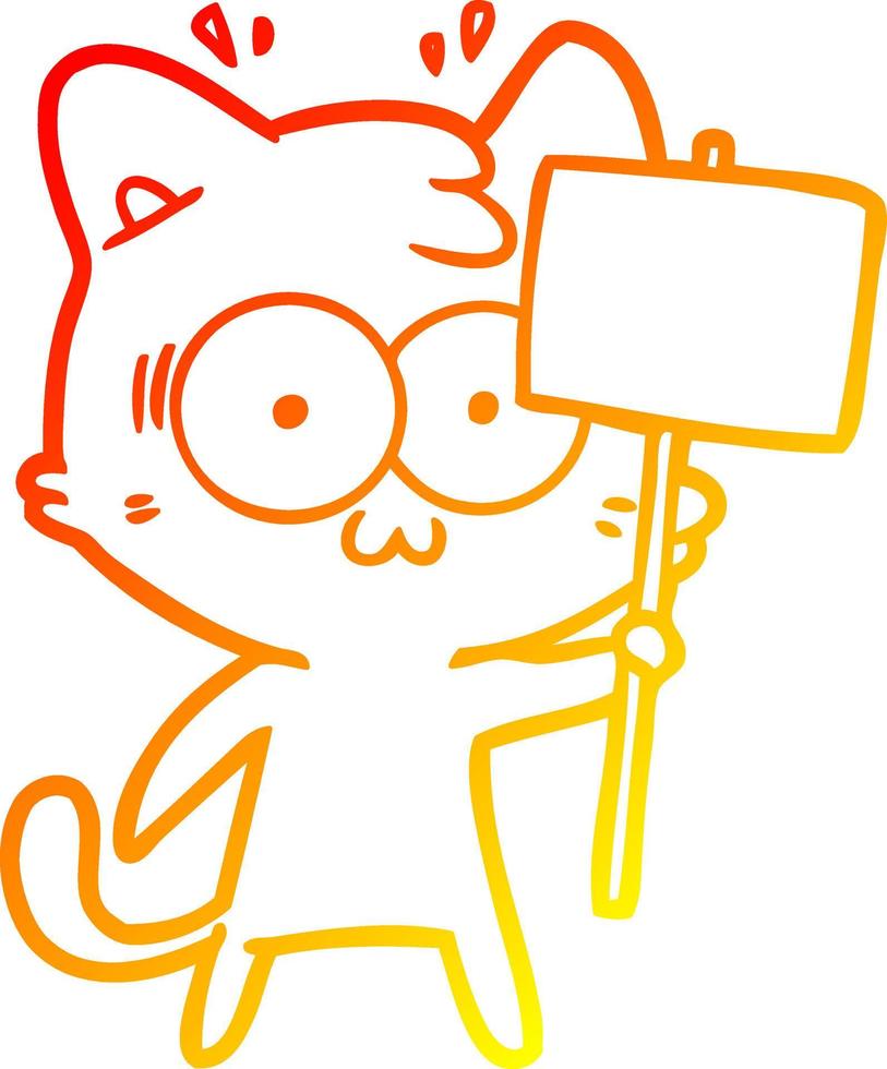 warm gradient line drawing cartoon surprised cat waving sign vector