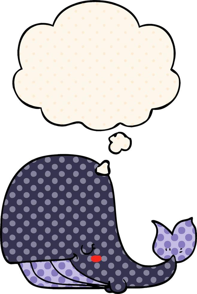 cartoon whale and thought bubble in comic book style vector