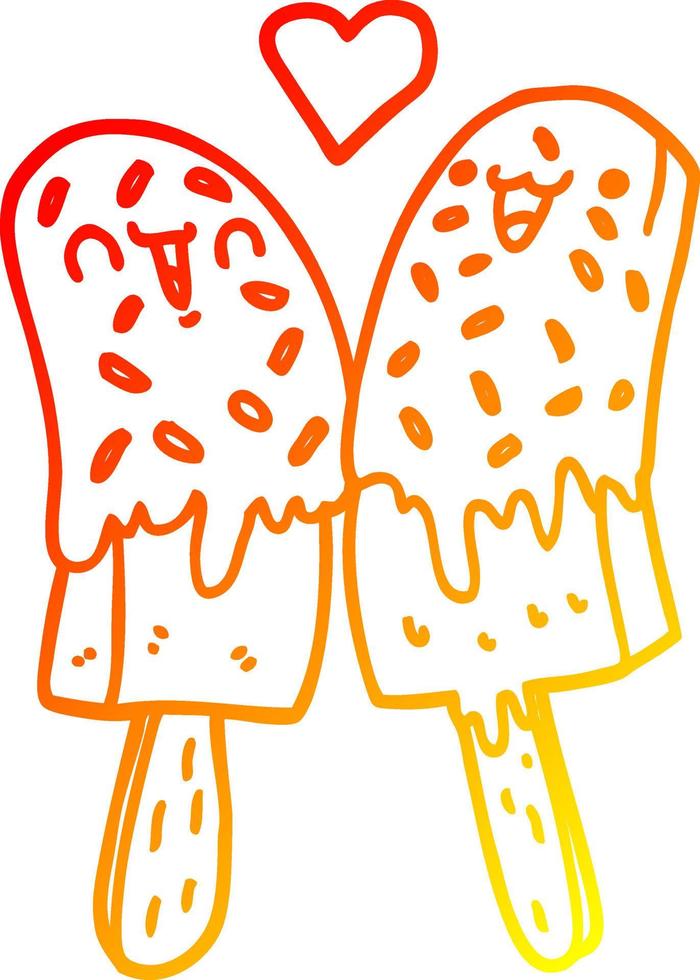 warm gradient line drawing cartoon ice lolly in love vector