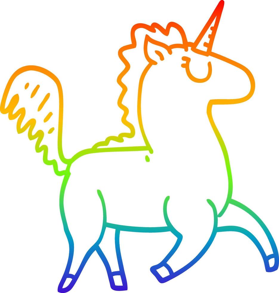 unicornio de dibujos animados de dibujo de línea de gradiente de arco iris vector