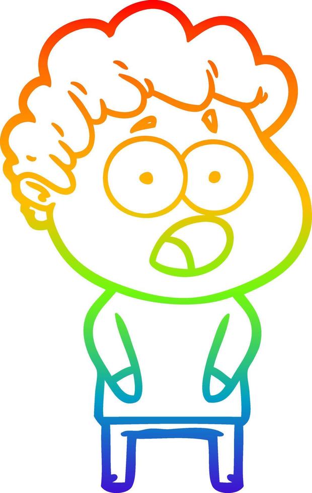 rainbow gradient line drawing cartoon shocked man vector