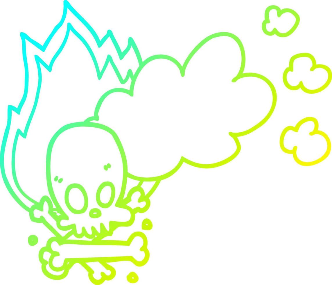 cold gradient line drawing cartoon spooky burning bones vector