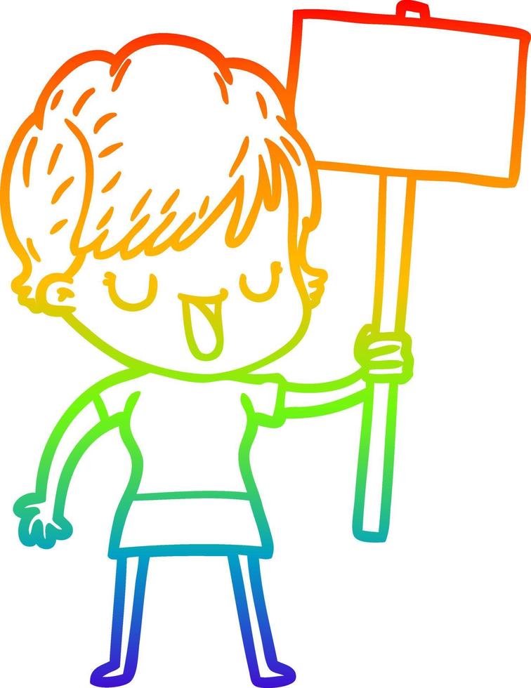 rainbow gradient line drawing cartoon woman talking vector