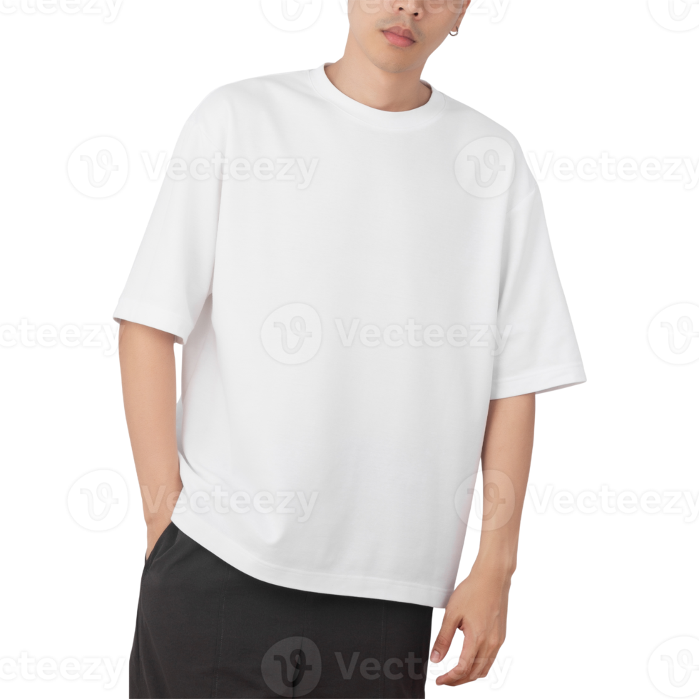 Man in oversize white T shirt mockup cutout, Png file