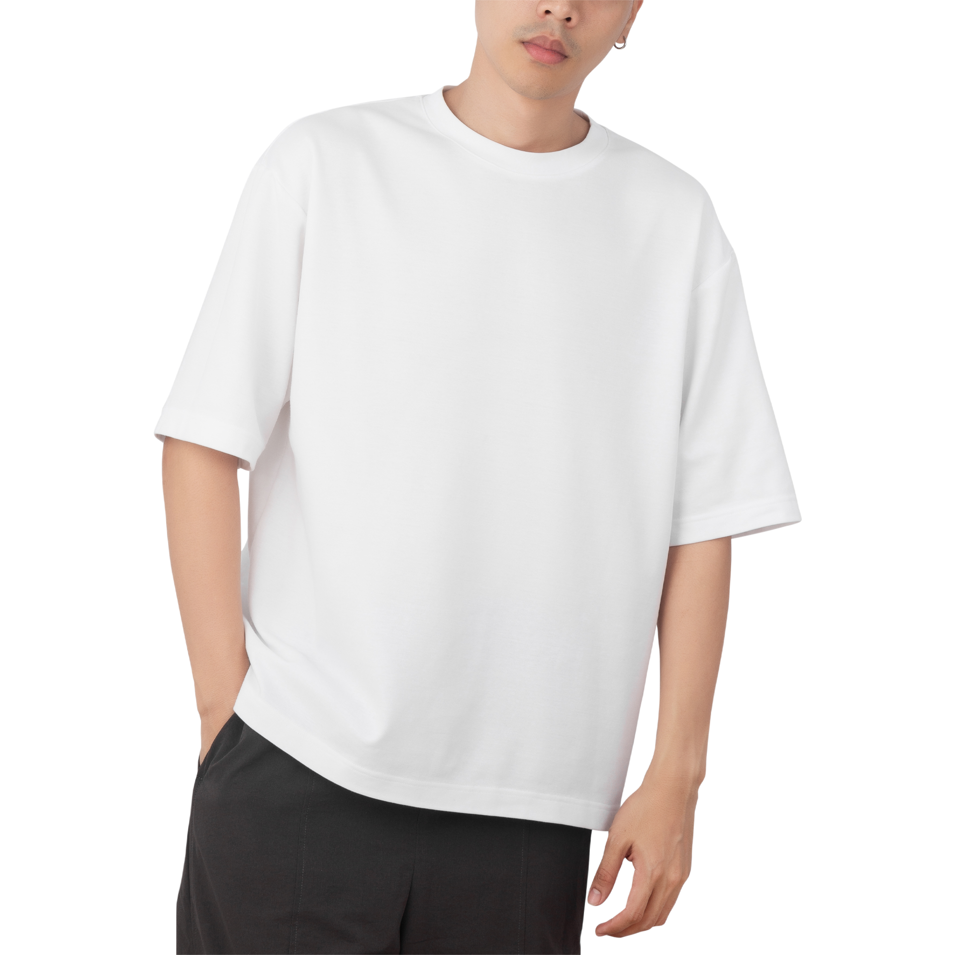 Man in oversize white T shirt mockup cutout, Png file 8586977 PNG