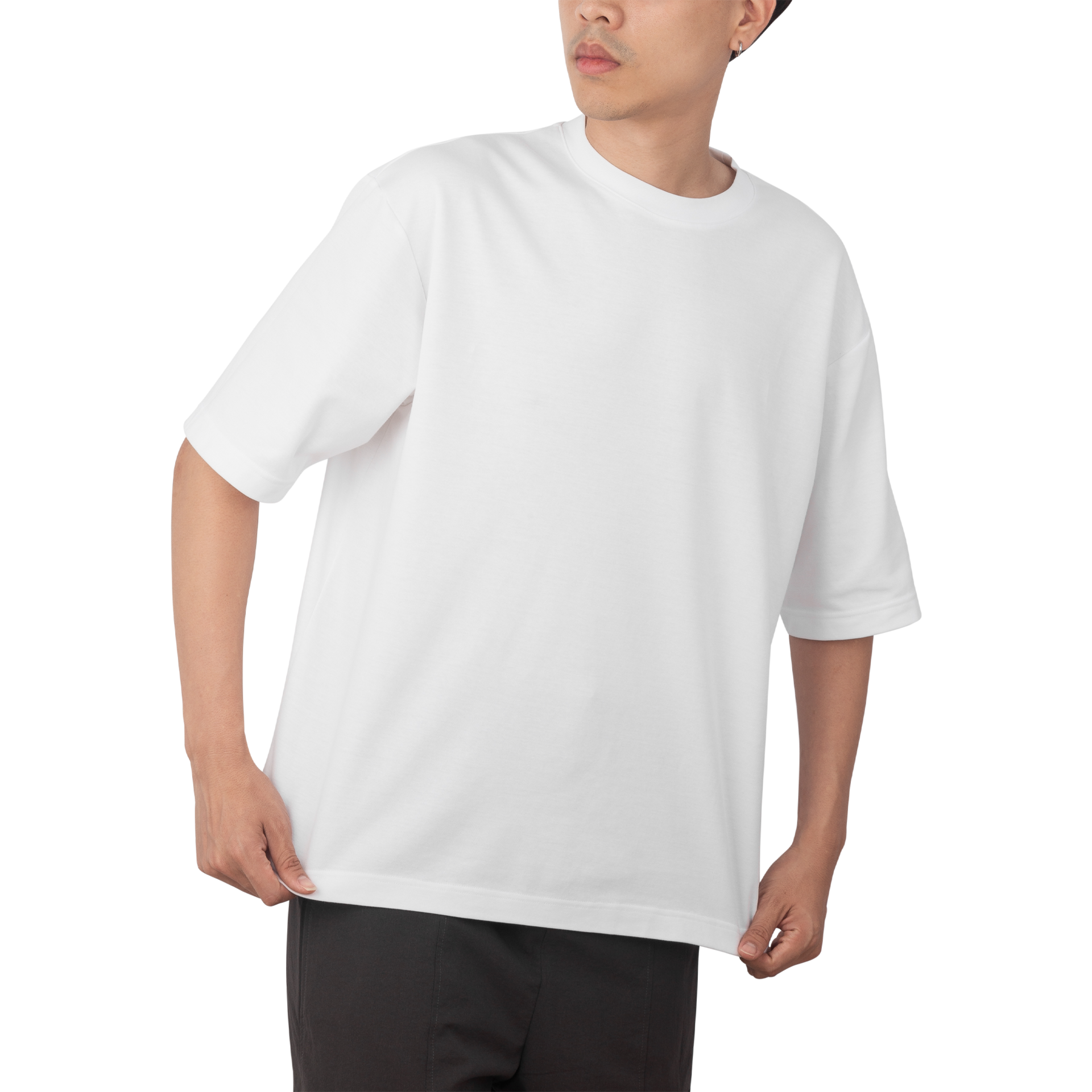 Man in white oversize t-shirt mockup, Design template 8586978 PNG