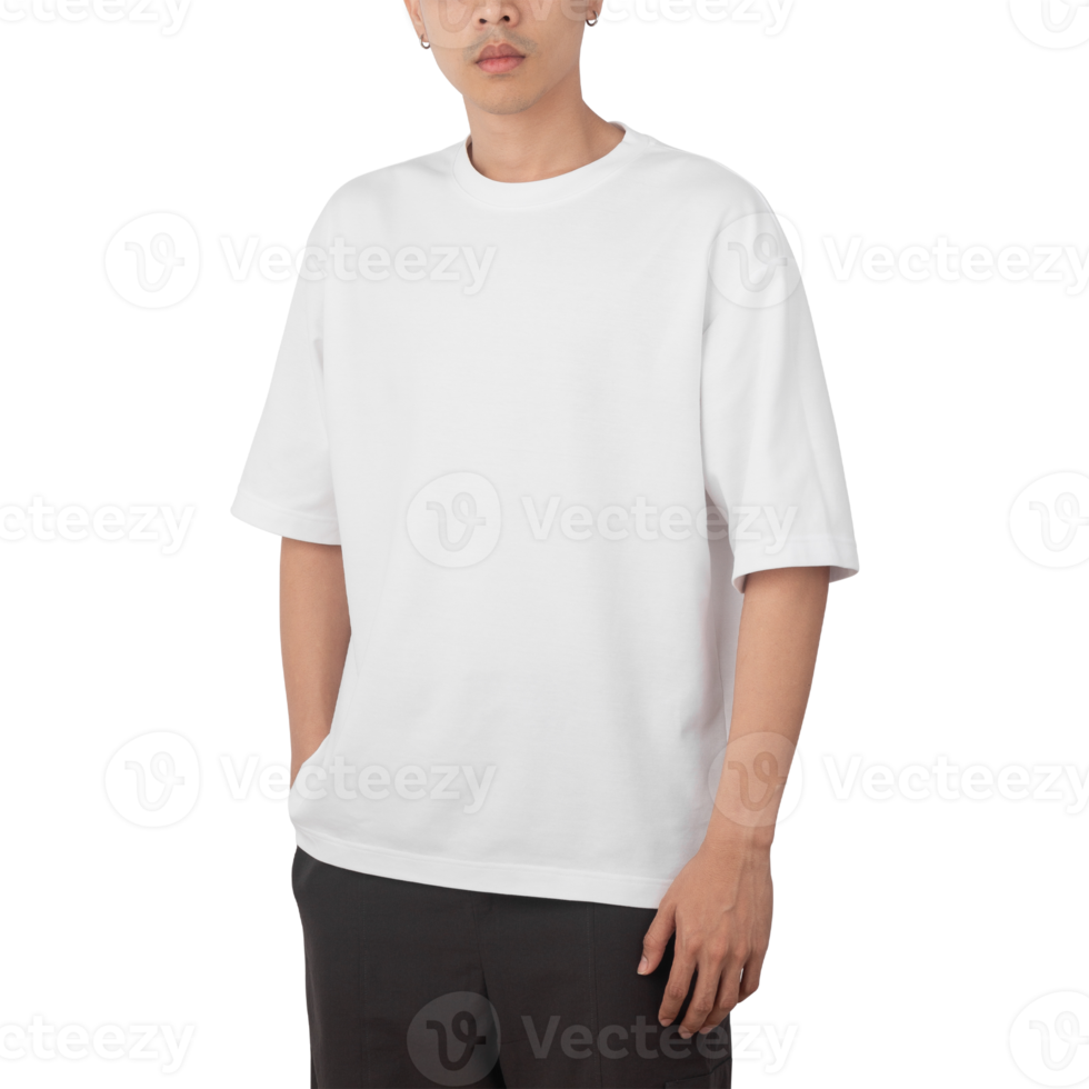 Man in white oversize t-shirt mockup, Design template png