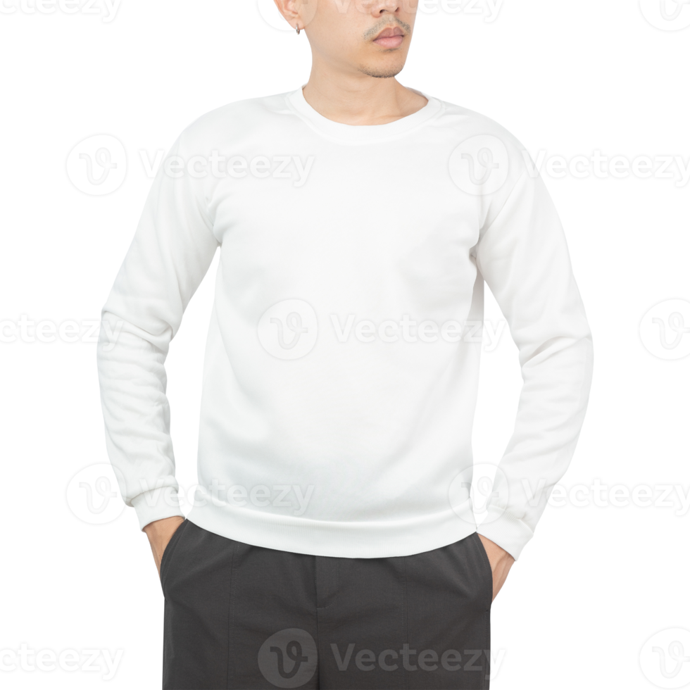 Man in white sweatshirt mockup, Design template png