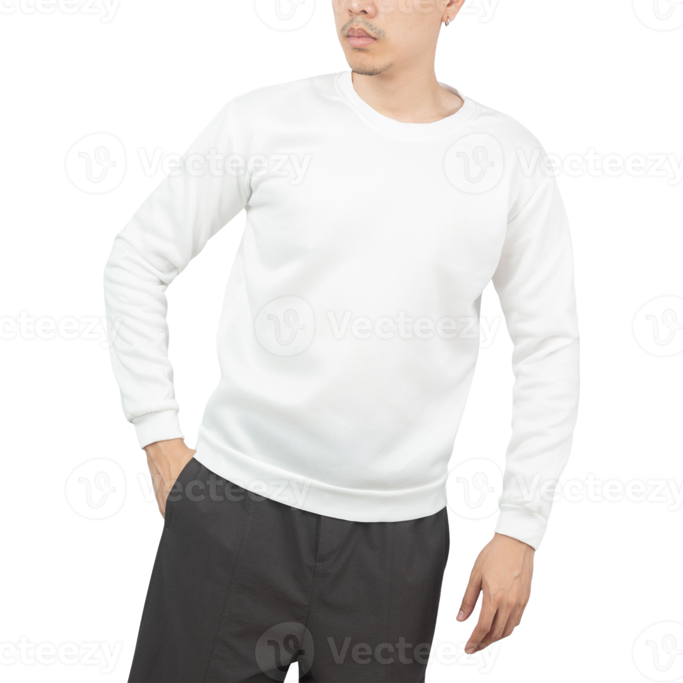 Man in white sweatshirt mockup, Design template png