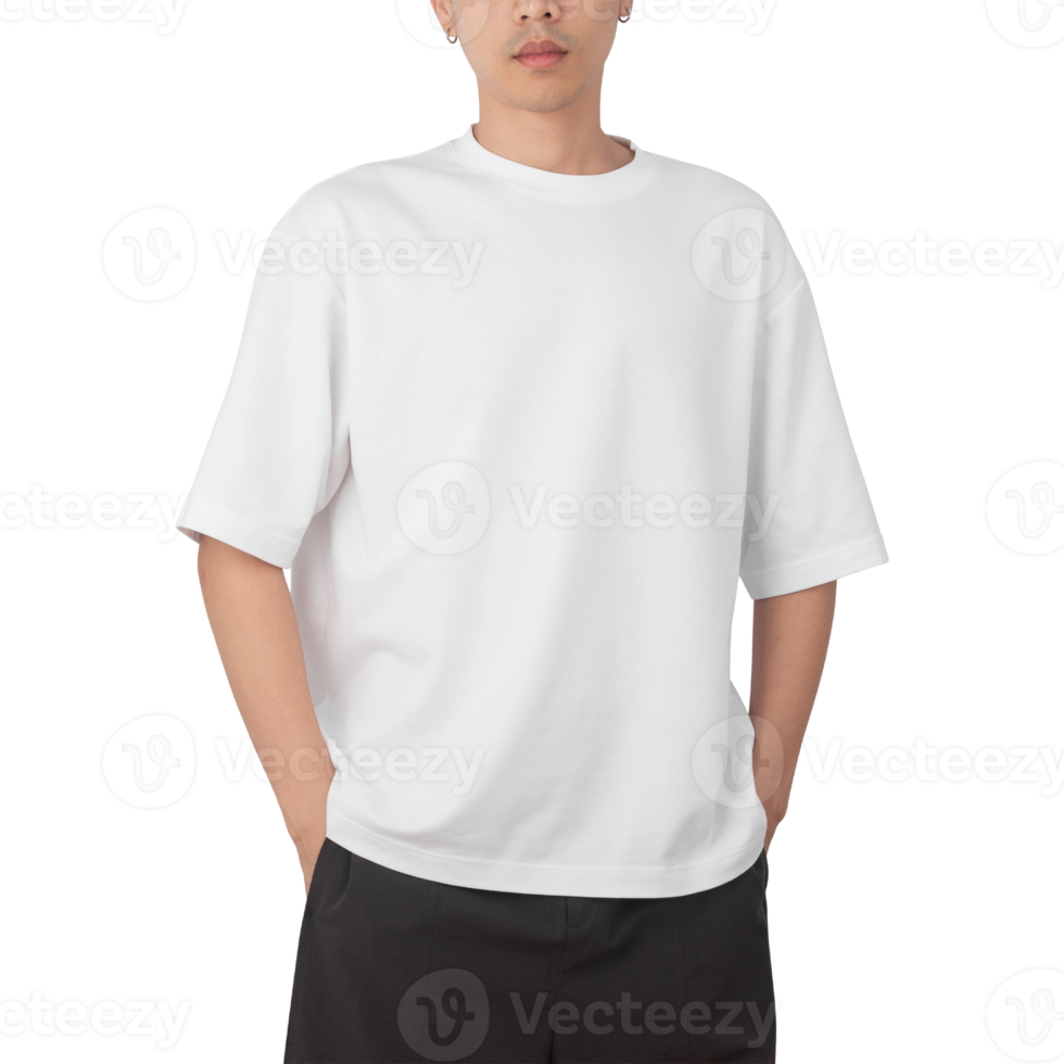 uomo in mockup di t-shirt oversize bianca, modello di progettazione png