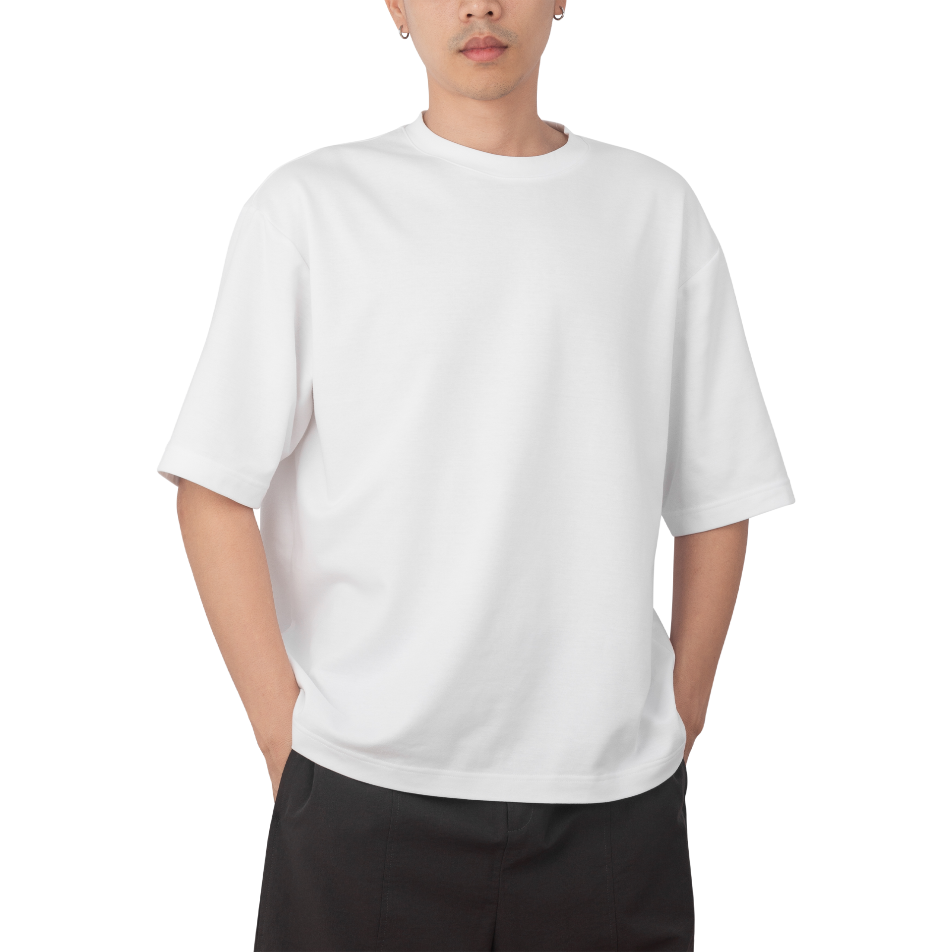 Man in white oversize t-shirt mockup, Design template 8586997 PNG