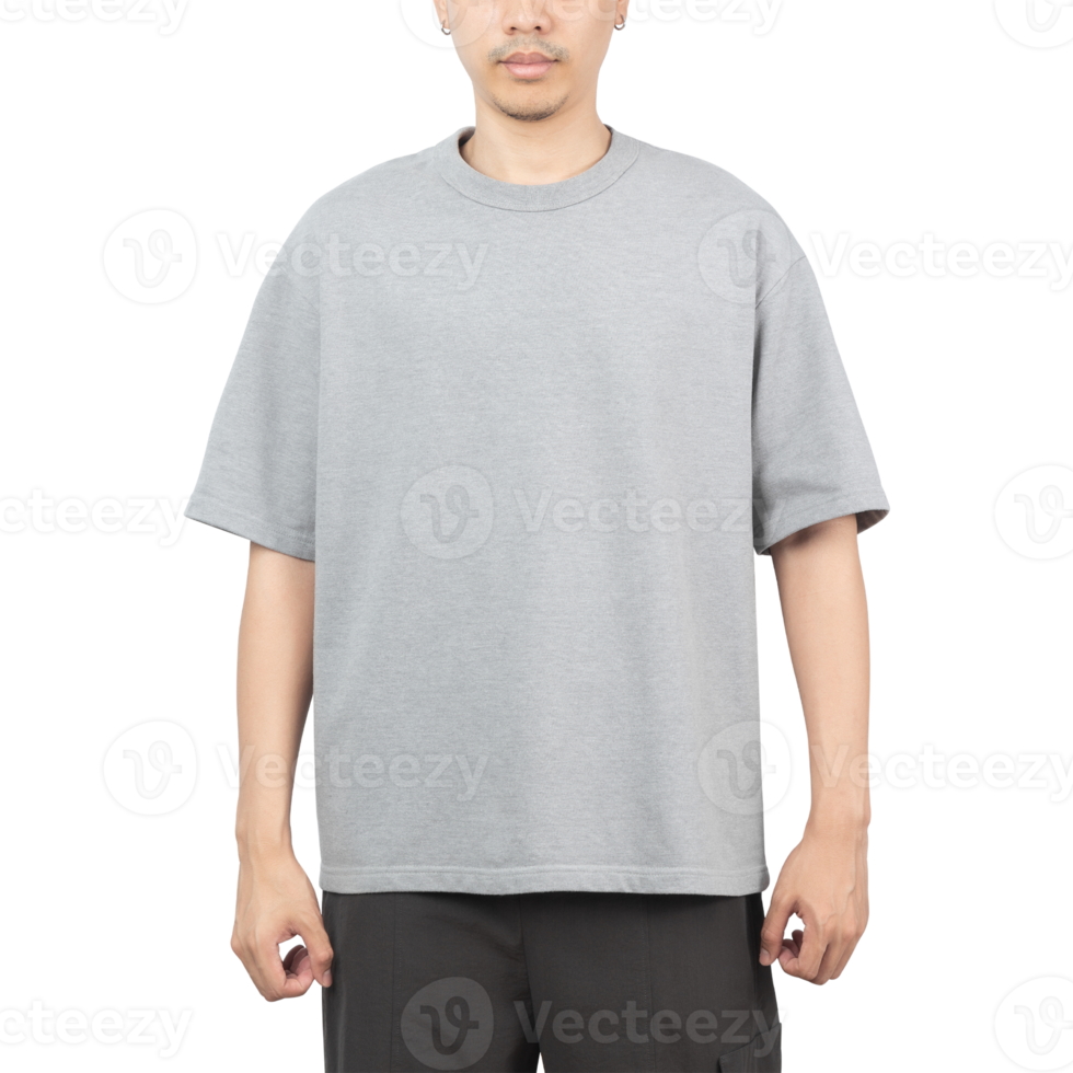 homme en maquette de t-shirt surdimensionné gris, modèle de conception png