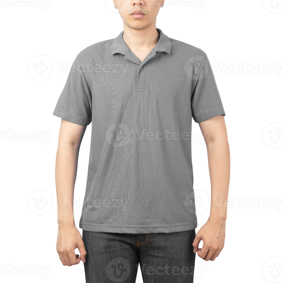 man in grijze polo t-shirt mockup, ontwerpsjabloon png