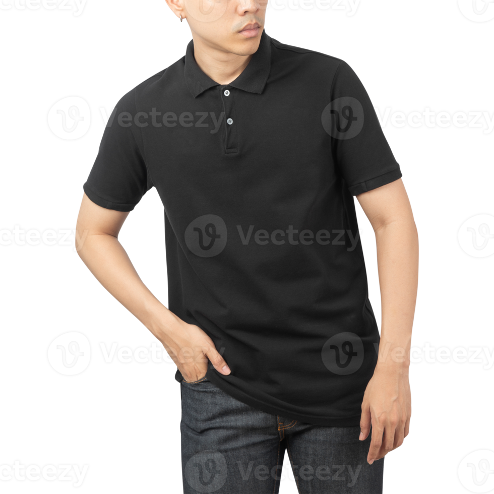 man i svart polo t-shirt mockup, designmall png